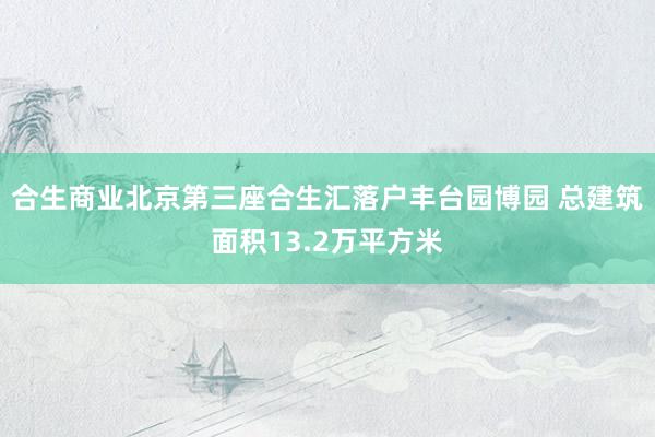 合生商业北京第三座合生汇落户丰台园博园 总建筑面积13.2万平方米