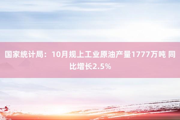 国家统计局：10月规上工业原油产量1777万吨 同比增长2.5%