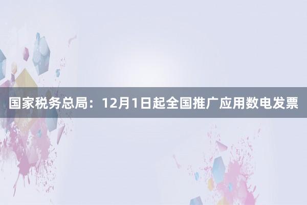 国家税务总局：12月1日起全国推广应用数电发票