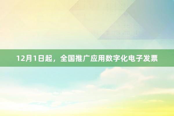 12月1日起，全国推广应用数字化电子发票