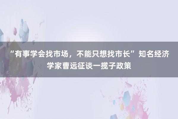 “有事学会找市场，不能只想找市长” 知名经济学家曹远征谈一揽子政策