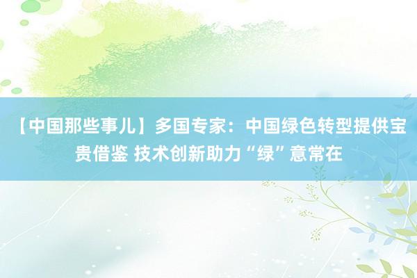 【中国那些事儿】多国专家：中国绿色转型提供宝贵借鉴 技术创新助力“绿”意常在